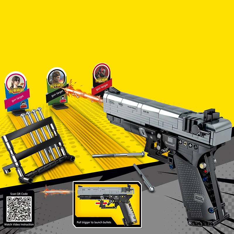 

Game P18 Gun MOC Gun Handgun Pistol Can Fire Bullets Set Building Blocks Bricks DIY Toys For Children Gift