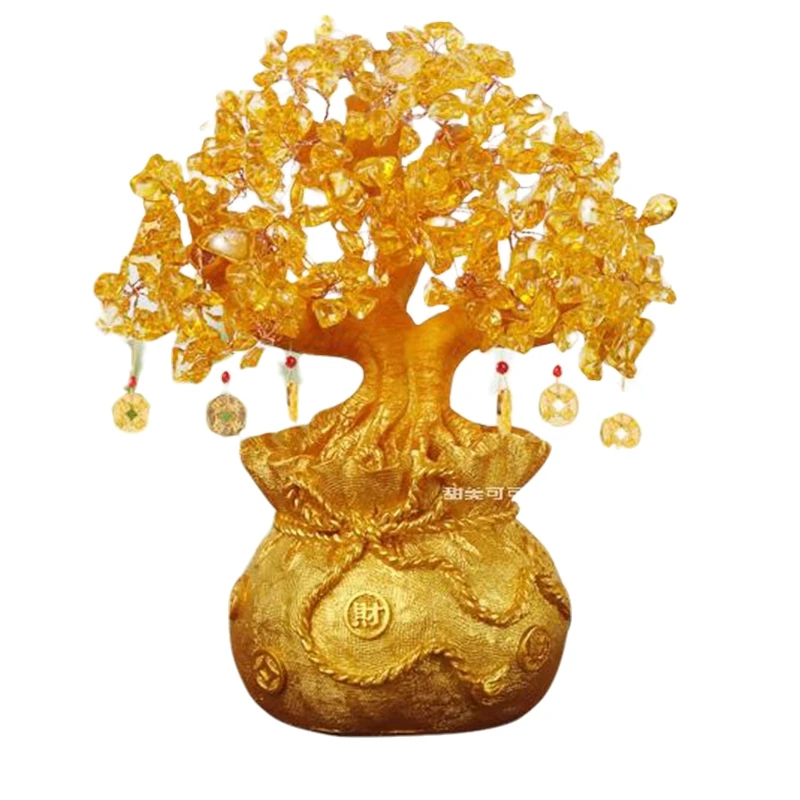 4  Size Lucky Tree Wealth Yellow Crystal Tree Natural Lucky Tree Money Tree Ornament Bonsai Style Feng Shui Figurines