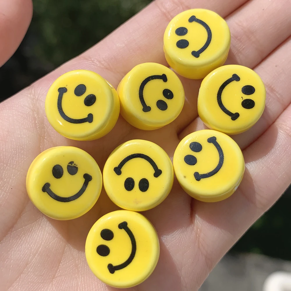 

10pcs Yellow Smile Face Ceramic Round Beads Pendant Porcelain Bead For Jewelry Making Bracelets Necklaces 12/16MM