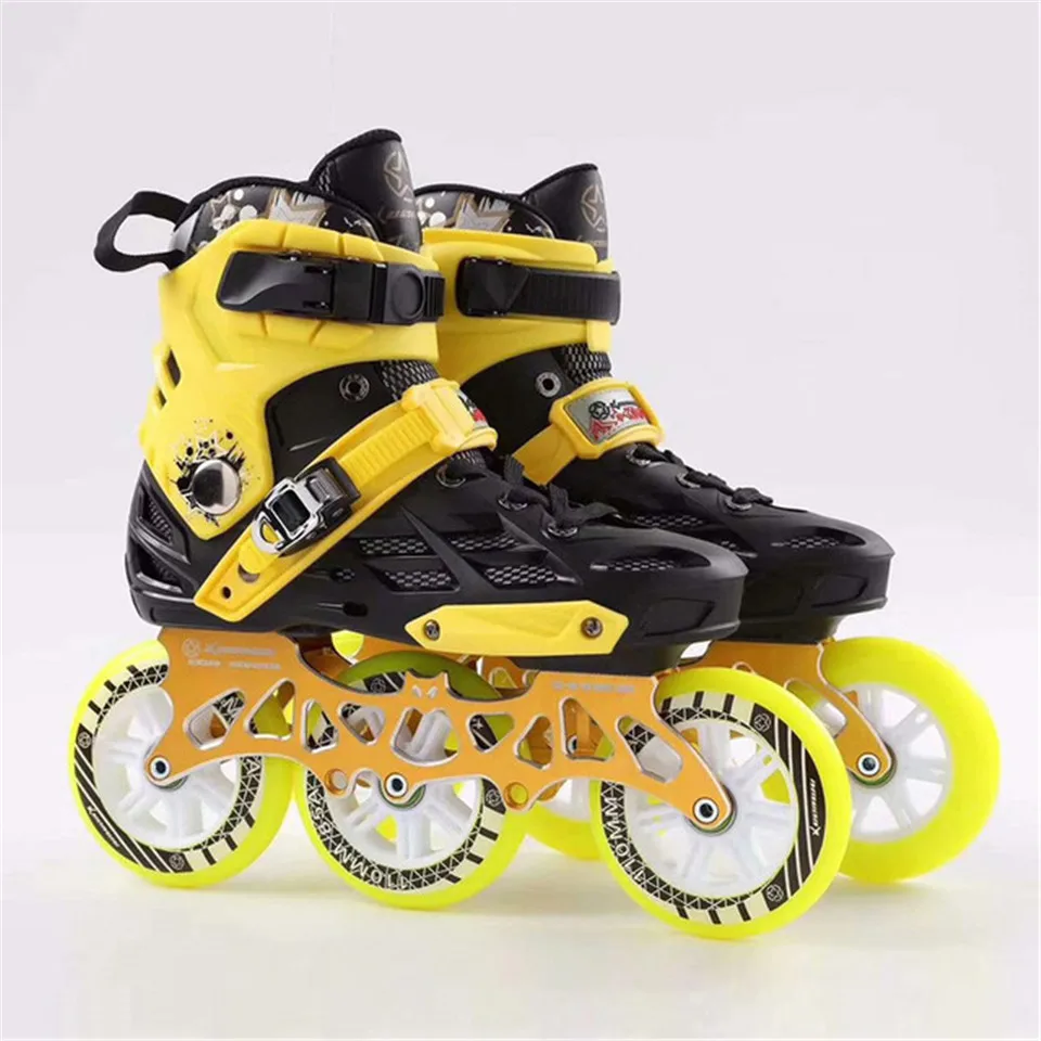 Professional Adult Roller Skating Shoes 3*110mm Changeable Slalom Speed Patines Free Racing Skates for SEBA Powerslide User F040 - Цвет: Yellow