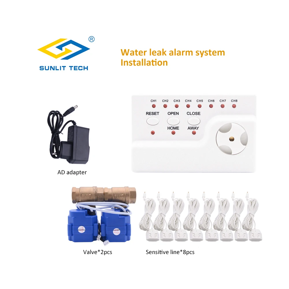 Датчик утечки воды с сигнализацией для умного дома 2 клапанами DN25 защита от