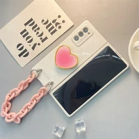 fashion diy smooth white paint case cover for samsung galaxy z fold 3 2 fold3 5g love heart holder bracelet hand chain case