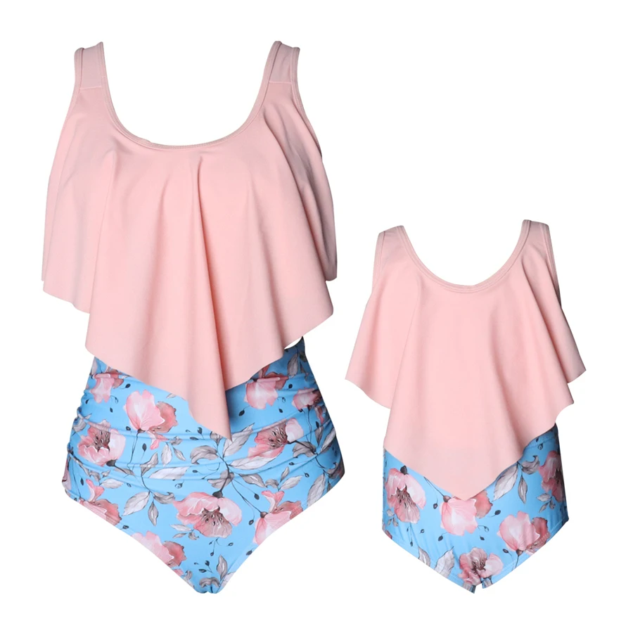 ROSIELARS Женский и женский купальный костюм с оборками цветочным принтом бикини