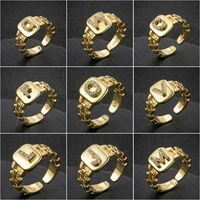 2021 new gold color initial ring for women open design zircon adjustable watchband chain 26 a z letter cz rings girl jewelry