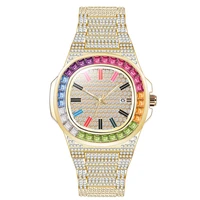hip hop men luxury brand watches fashion alloy band diamond simple calendar gold quartz watch reloj hombre acero inoxidable 1213