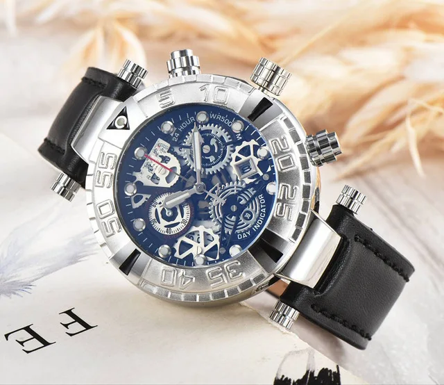 Большие роскошные мужские спортивные кварцевые часы золотые наручные с большим