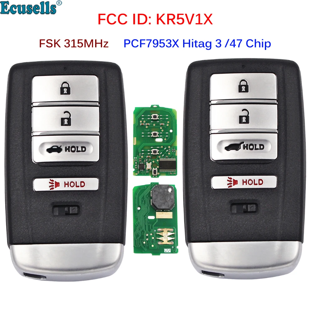 

3+1/4 Buttons FSK 315MHz PCF7953X HITAG 3 /47 Chip Smart Remote Key for Acura MDX RDX ILX RLX TLX 2014-2020 FCC ID: KR5V1X HON66