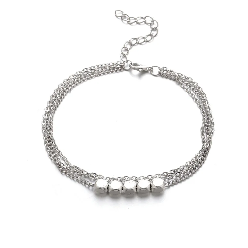 

Women Anklet Bracelet Barefoot Foot Fashion Jewelry Beach Accessories multi-layer bead Style Sexy Silver Color Ankle Chain