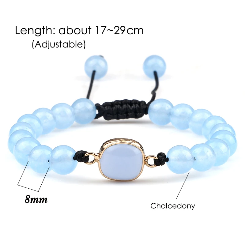 

Women Reiki Healing Yoga Bracelet Natural Stone Blue Chalcedony Agates Beaded Braided Bracelets Jewelry Men Adjustable Pulsera