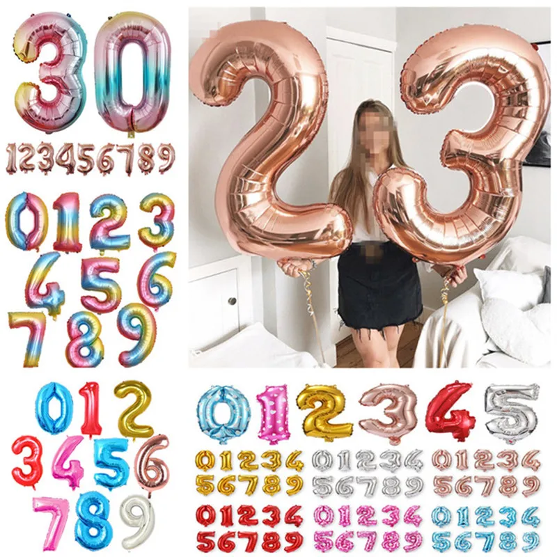 32 дюймов Большой шара с цифрой Фольга воздушные шары днем рождения