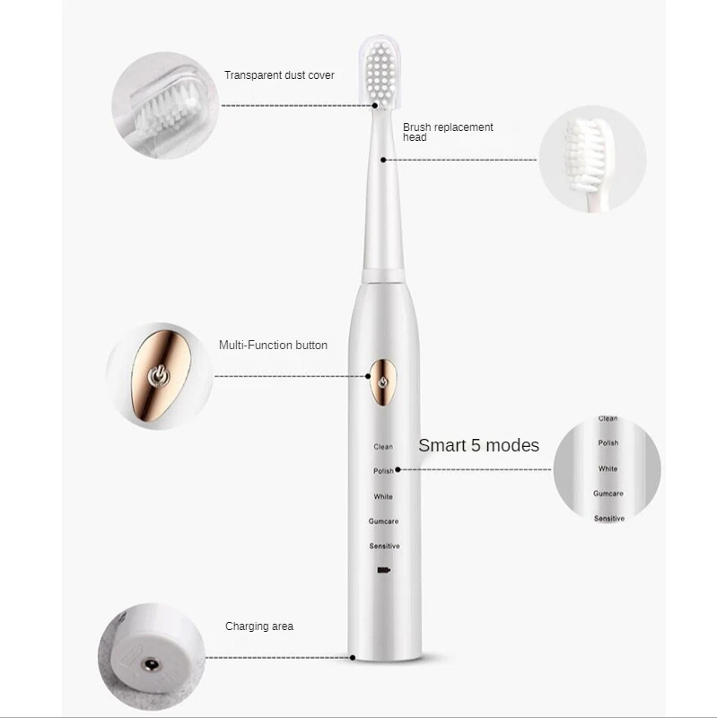 

Electric Toothbrush Men and Women Couple Houseehold Whitening IPX7 Waterproof Sonic Toothbrush Ultrasonic Automatic Tooth Brush