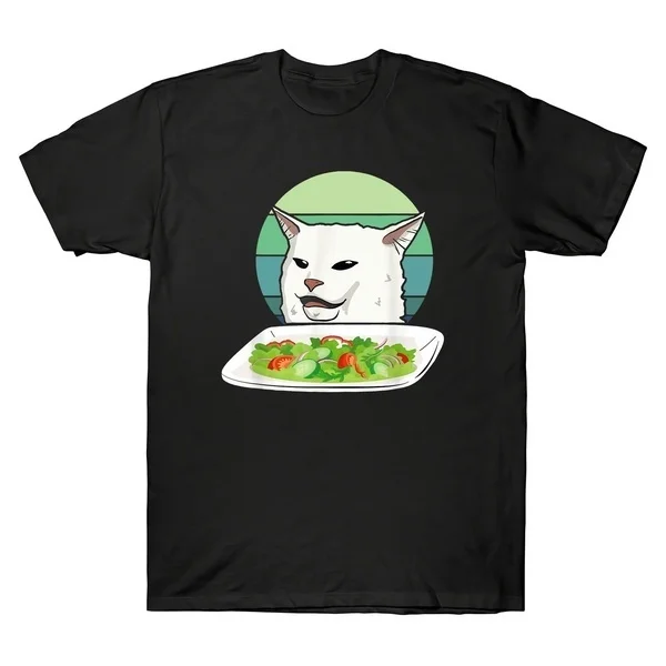 

Angry Women Yelling At Confused Cat At Dinner Table Meme Vintage Men's T-Shirt Gift
