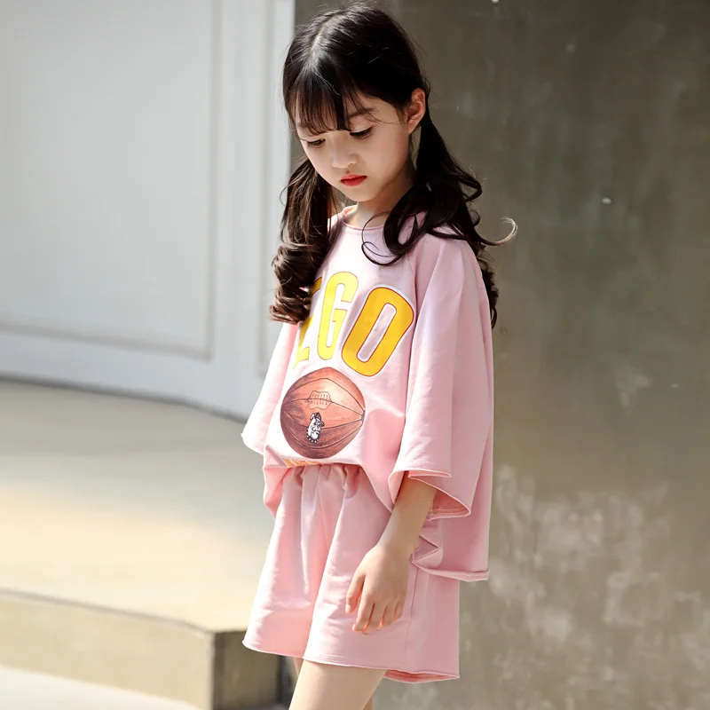 Новые стильные летние повседневные Детские комплекты из 2 предметов футболка с