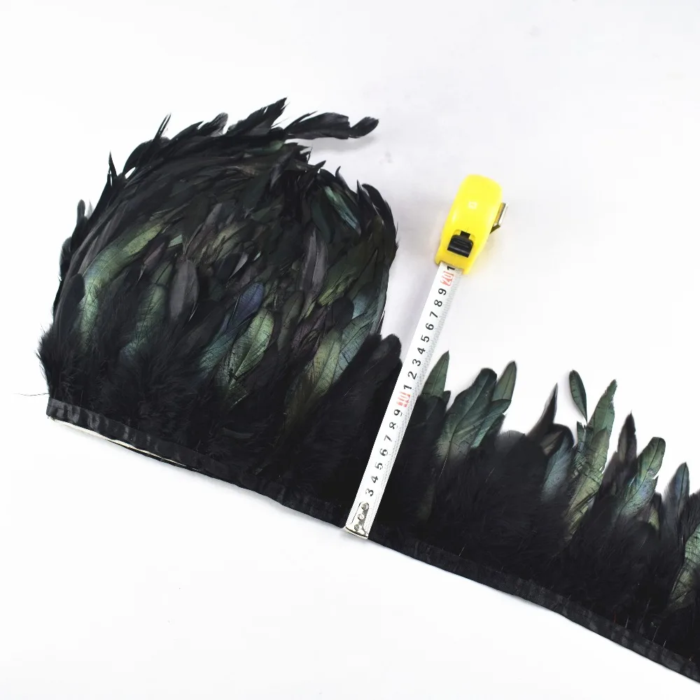 

1 Yards Long High Quality Black Rooster Trims Feather Fringe Dyed with Satin Ribbon Tape for Skirt Feathers for Crafts Party