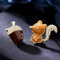fashion trend squirrel and pine cone personality asymmetrical stud earrings simple animal party banquet ear accessories