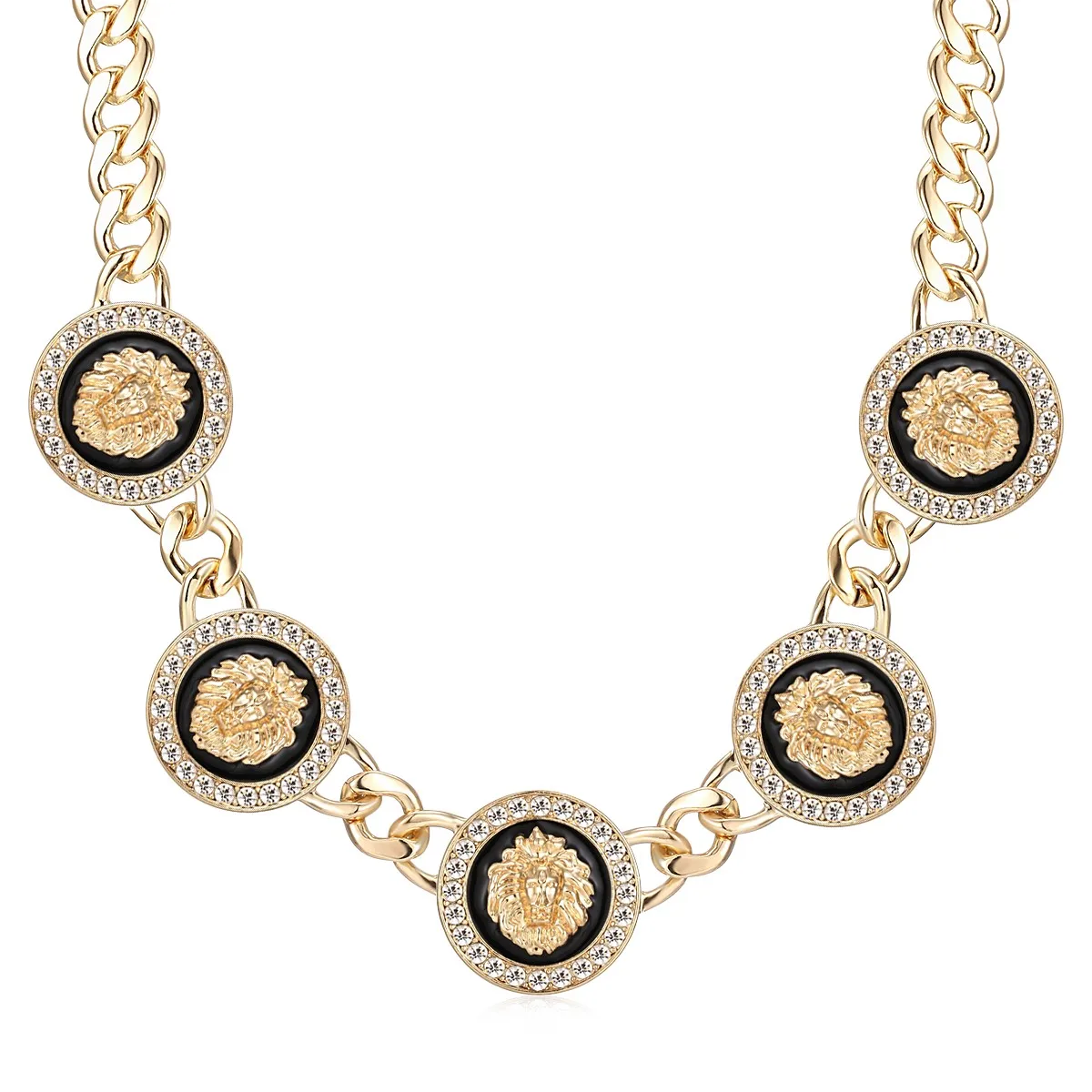 Ожерелье-чокер в стиле хип-хоп с головой льва золотого цвета массивная цепочка из