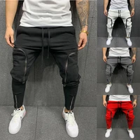 mens curved large zip solid color casual pants personality hip hop casual male jogging pants fashion casual streetwear pants