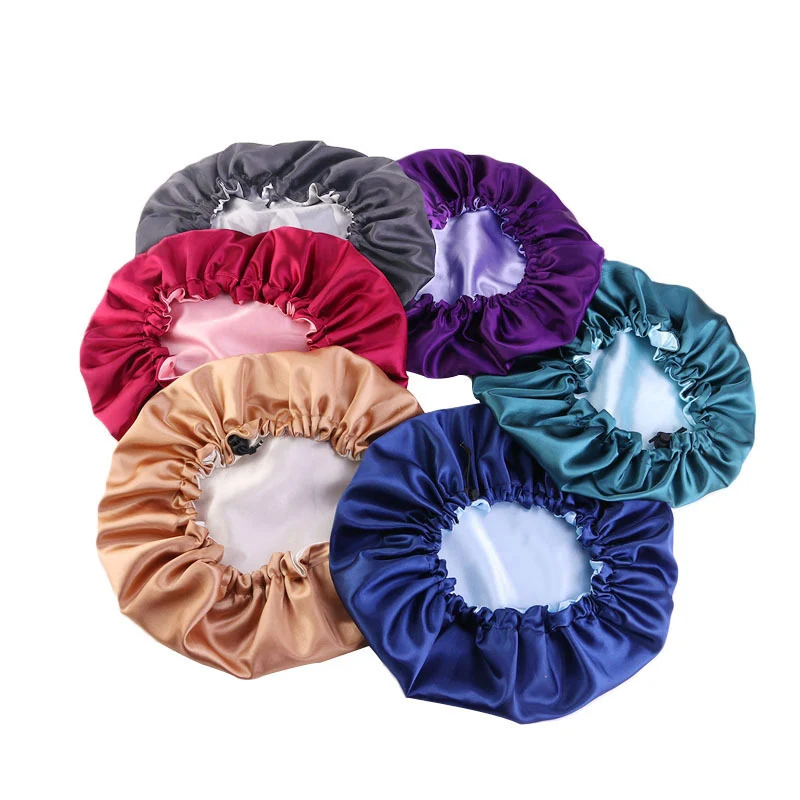 

1Pcs Bath cap Adjustable Hair Care Bonnet Sleeping Hat Pure Color Night Sleep Cap High Elastic Double Color For Women