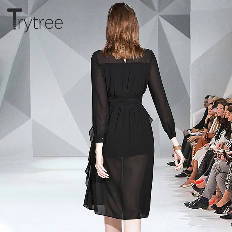 Женское Повседневное платье Trytree элегантное однотонное офисное до колена с