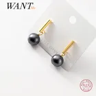 WANTME натуральная 925 Стерлинговое серебро черный круглый жемчуг винтажные свисающие серьги для женщин, в готическом стиле, украшения на свадьбу, годовщину