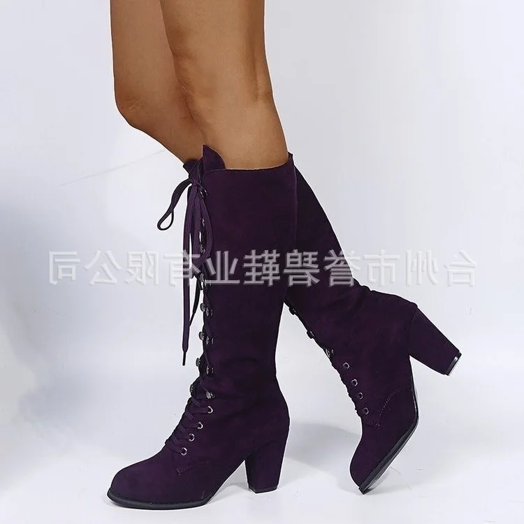 

winter Large new women's 2020 boots fall Suede Boots thick heel strapping middle boots