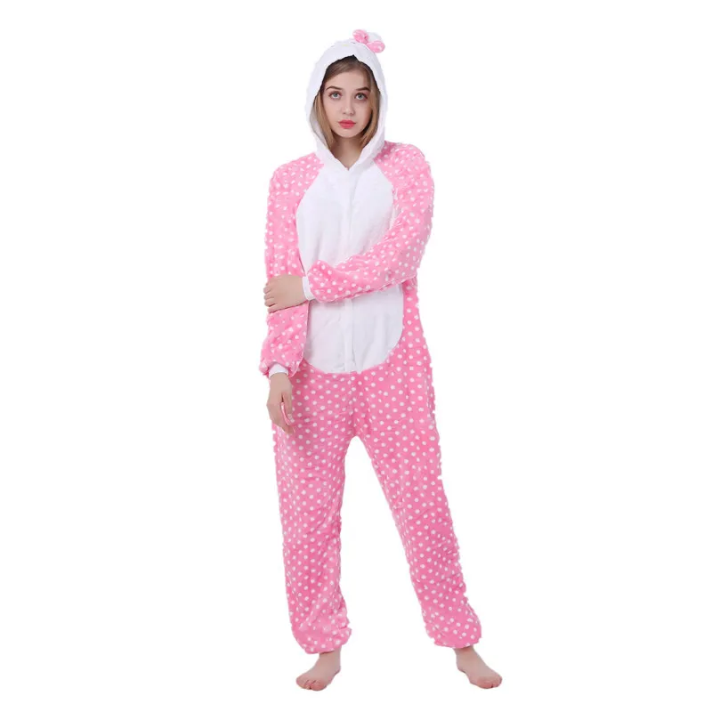 2019 Winter Bow Cat Pajamas Animal Sleepwear onesie Kigurumi Women Men Unisex Adult Flannel Nightie Home clothes Sets