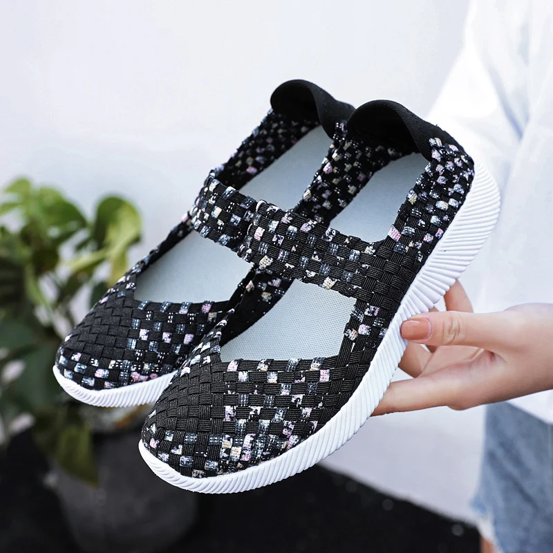 

Womens Flats Shoes Summer Sneakers Breath Woven Casual Loafers Soft Walking Shoes Women Tenis Big Size 35-42 Zapatos De Mujer