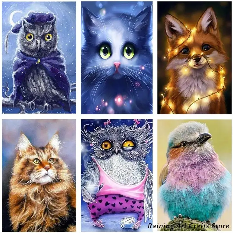 

5D Diy Diamond Painting Fox Cat Owl Full Round Square Drill Cross Stitch Diamond Embroidery Animal Mosaic Pictures Home Decor