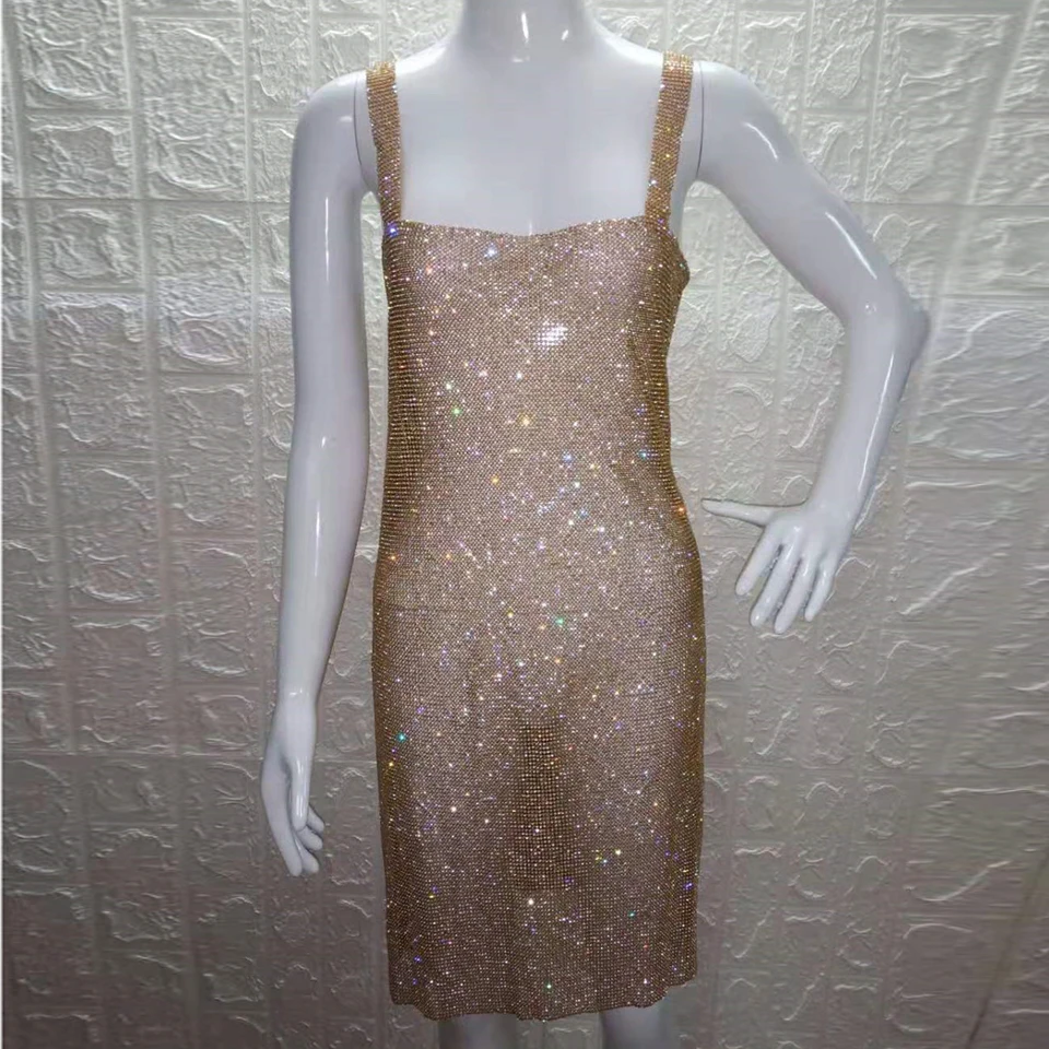 Karlofea женское блестящее платье стразы с металлической цепочкой модное со