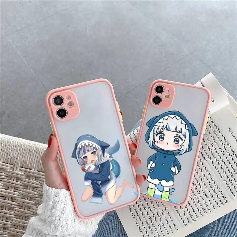 

lolis anime character gawr gura Phone Case For iPhone 12 11 Mini Pro XR XS Max 7 8 Plus X Matte transparent Pink Back Cover