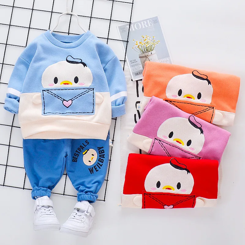 New Spring Autumn Baby Boy Girls Clothes Children Cotton Cartoon T Shirts Pants 2Pcs/sets Infant Kids Fashion Toddler Tracksuits | Детская