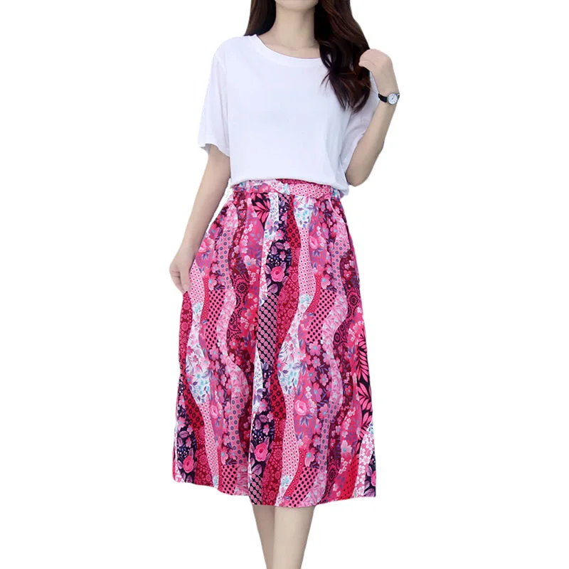 

Women Swing Skirt Female New Summer Beach Holiday Wear 2021 Ladies Fashion Casual Floral Printed High Waist Mid Length Skirt