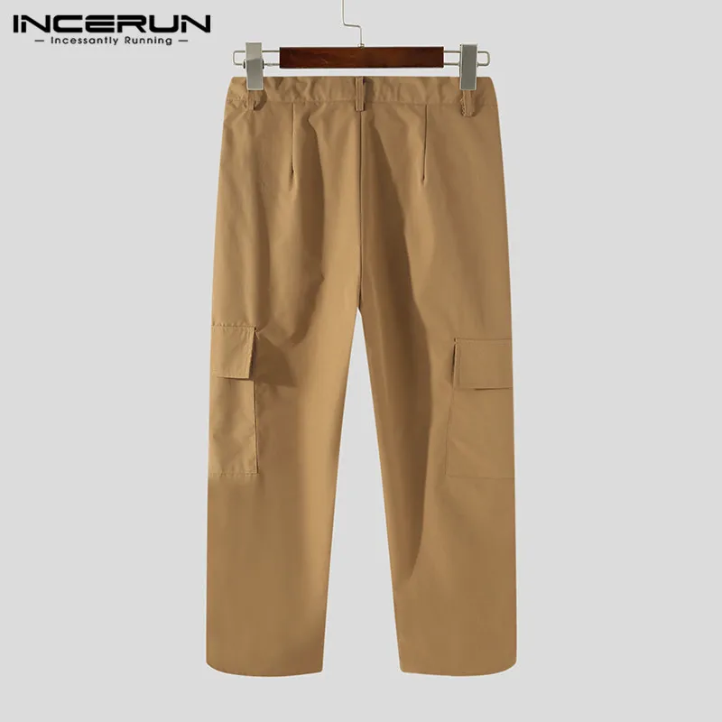 

Men Casual Pants Joggers Streetwear Solid Color Multi Pockets Loose Drawstring Cargo Pants 2021 Leisure Pantalon S-5XL INCERUN