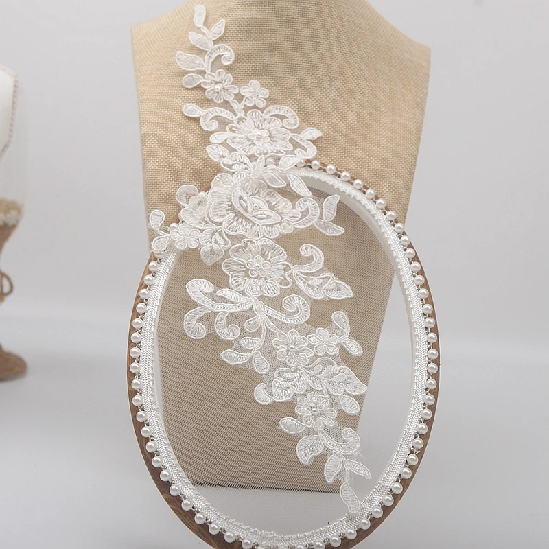 Женская Кружевная аппликация вышитая бисером нашивка для свадебных