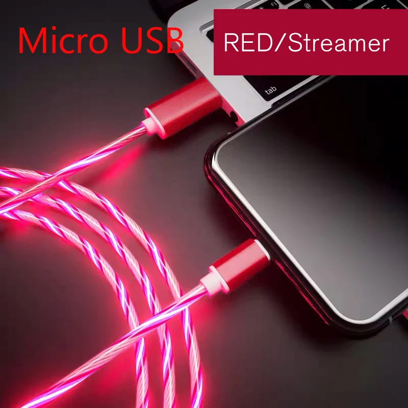 Micro USB-Red Стример зарядное устройство type-C type C USB C для samsung A50 Micro USB кабель для зарядки светодиодный 2A кабель для быстрой зарядки для iPhone шнур для зарядного устройства - Цвет: Micro USB-Red