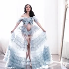 Шикарное длинное фатиновое платье для женщин, халаты для беременных, одежда для фотосъемки с открытыми плечами спереди, прозрачное Тюлевое платье