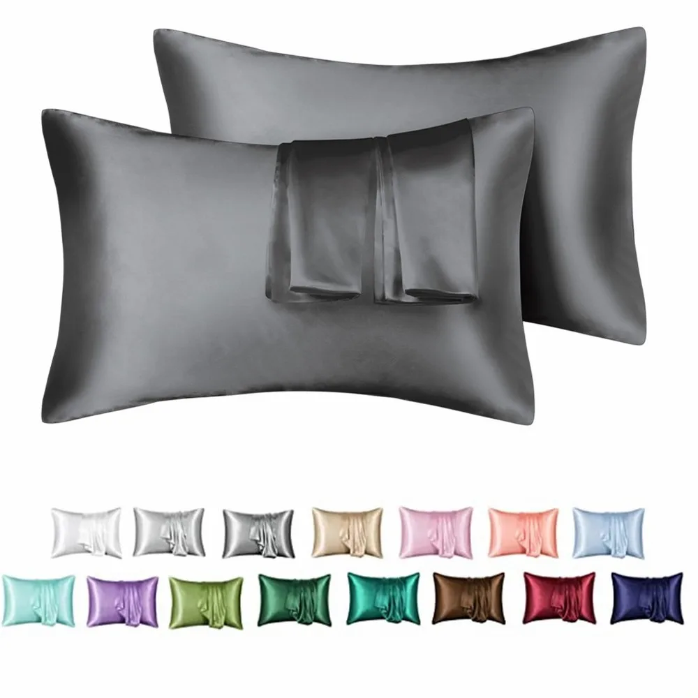 BEST Deals Solid High Quality Silky Satin Skin Care Pillowcase Hair Anti Pillow Case Queen King Full Size Pillow Cover