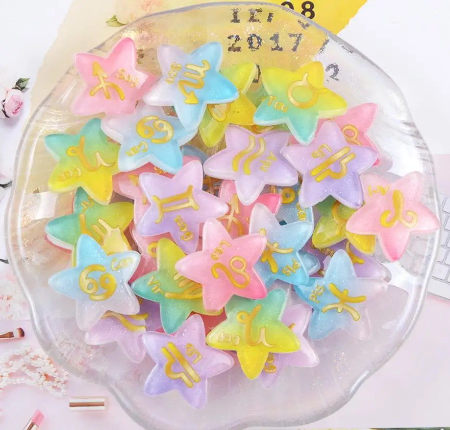 

Gradient Star Flatback Resin Cabochon Kawaii Glitter Constellation Cabochons for Bows Accessories DIY Scrapbooking Craft