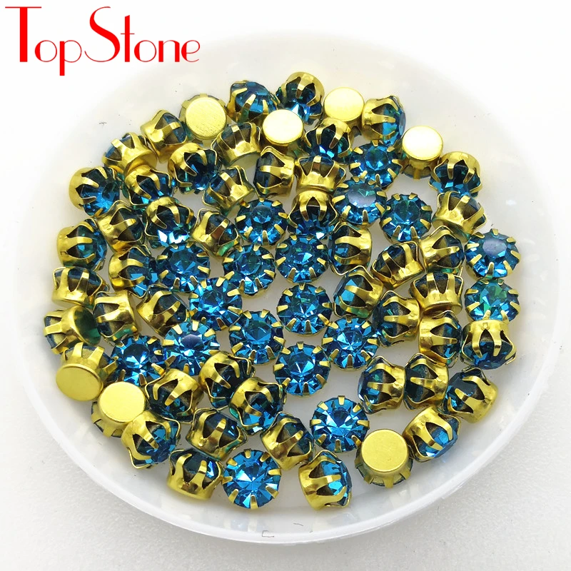 Круглые стеклянные чатоны с закрепкой в виде когтей подсолнуха разноцветные 140