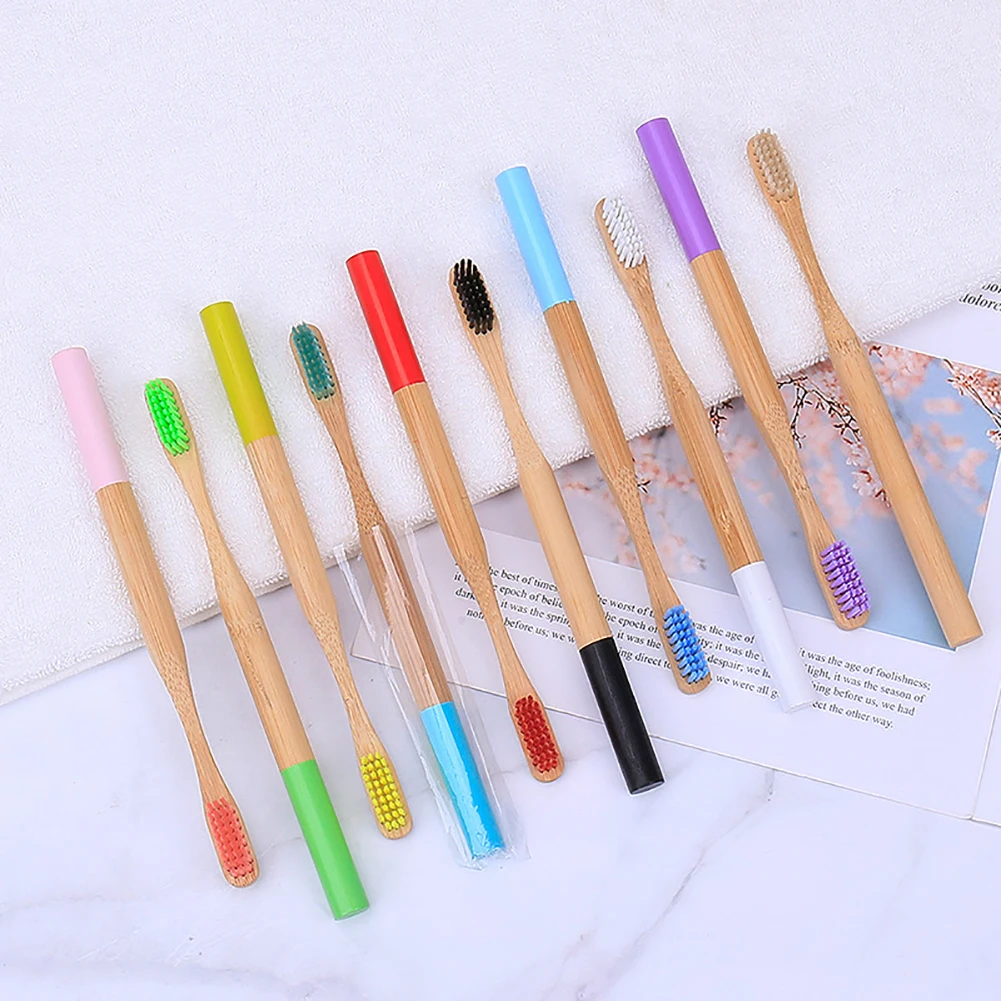 

5Pcs Round Bamboo Handle Home Travel Adult Soft Bristles Dental Care Toothbrush