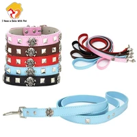 new pet dog collar dog leash fashion skull decoration pink blue black brown red leash for small large dog puppy collar for dogs