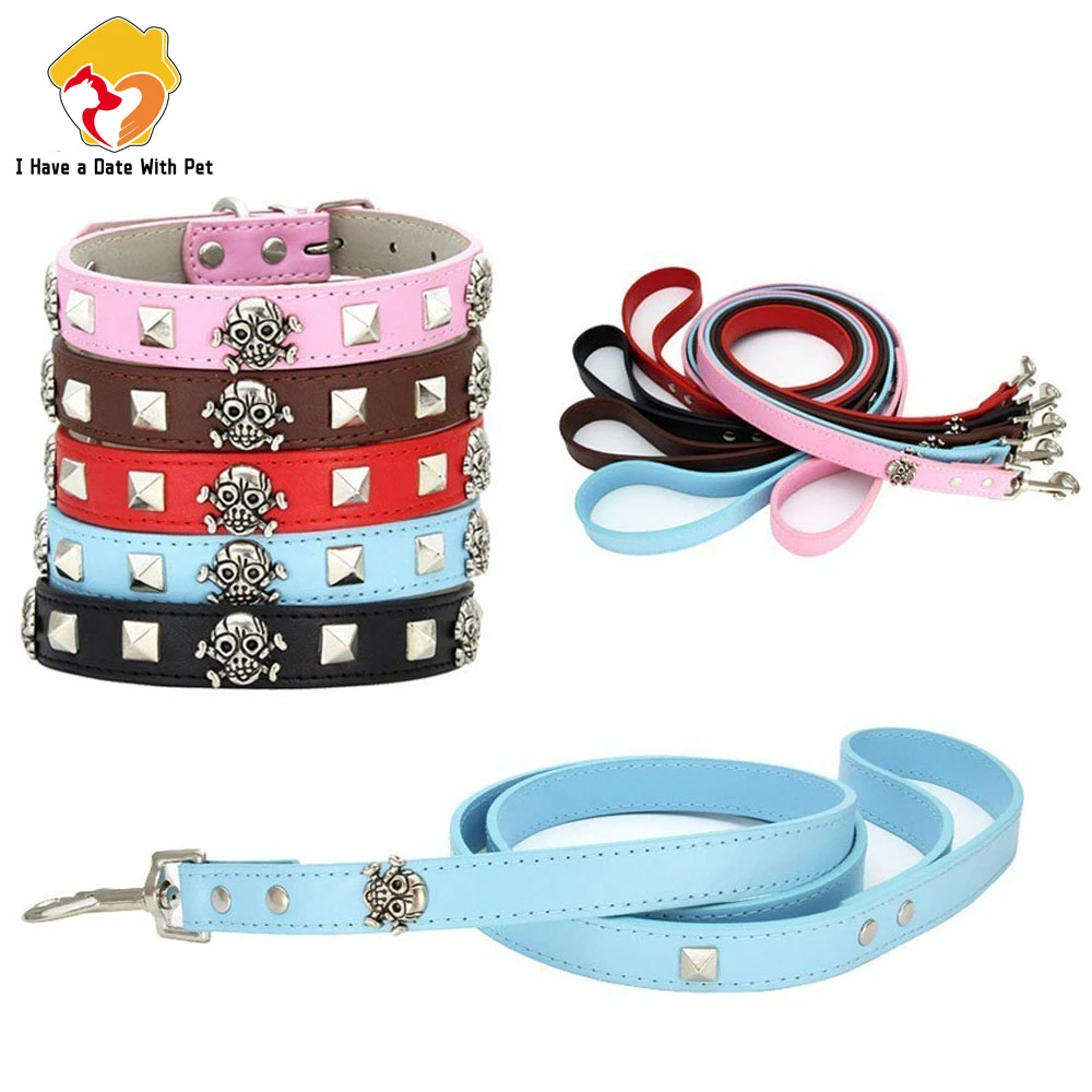 Новый собачий ошейник поводок Модный Украшение черепа Розовый Синий Черный