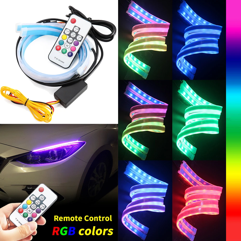 

7 In 1 GRB Light Auto Assembly Atmosphere Light Remote Control RGB Color Sequential Daytime Running Light Flexible DRL LED Strip