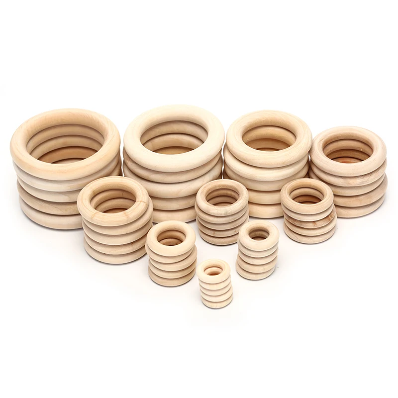 

10/20/50pcs Natural Wood Teething Beads Wooden Ring Children Kids DIY Wooden Jewelry Making Crafts Different Sizes