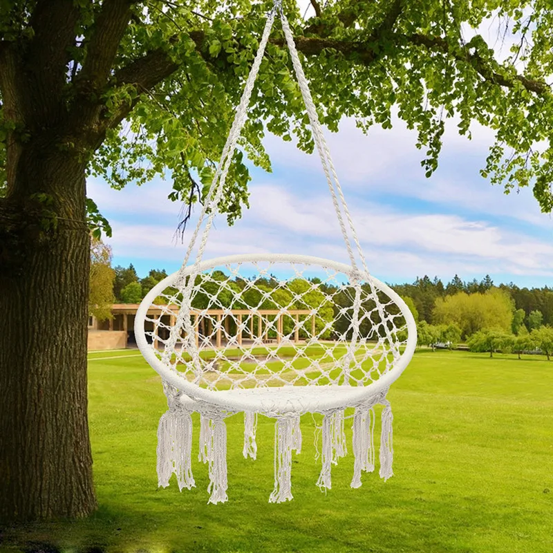 

Nordic Handmade Knitted Round Hanging Hammock Outdoor Indoor Dormitory Bedroom Baby Kids Hanging Chair Children Swing Home Decor