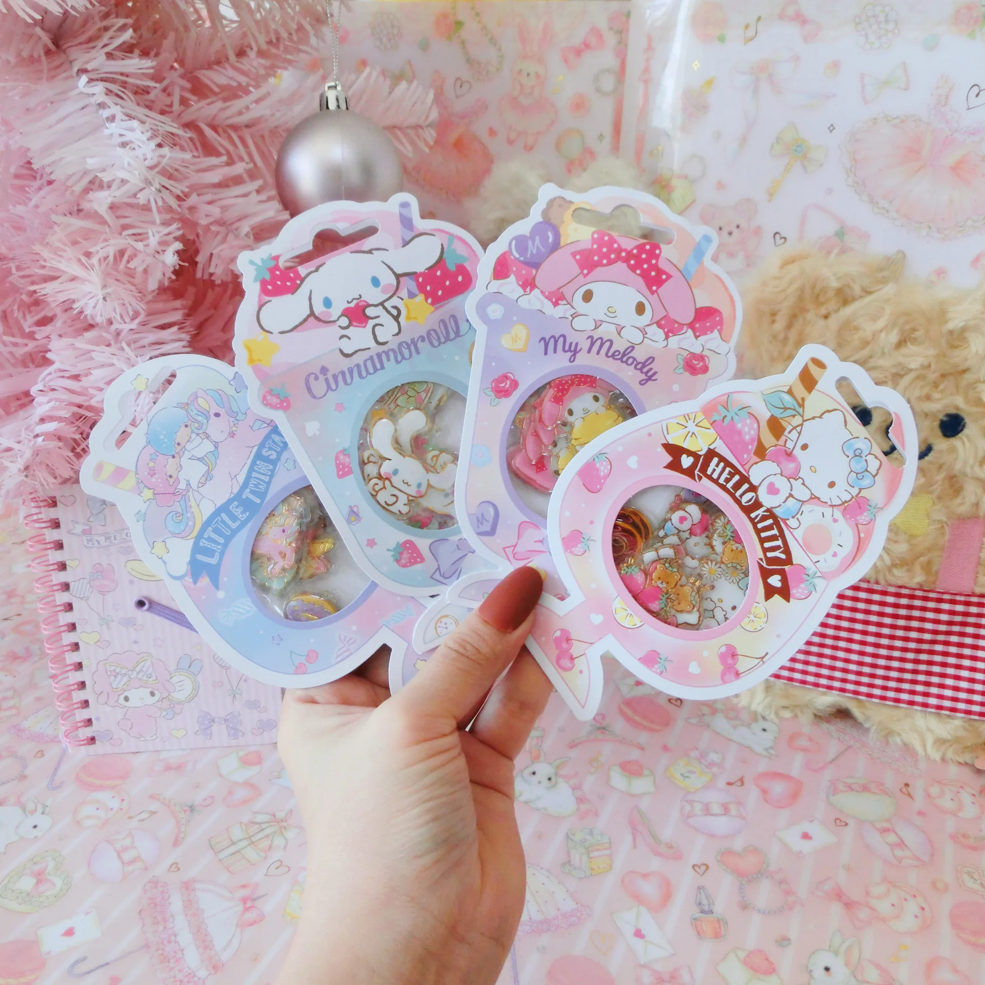 Sanrio мультяшная наклейка Hello Kitty в форме чашки мороженого милая с кристаллами DIY
