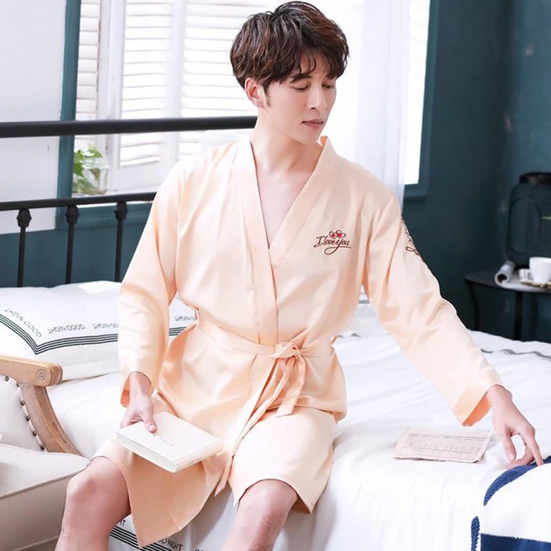 Комплект женского нижнего белья из 2 предметов Атласный халат-кимоно с длинным