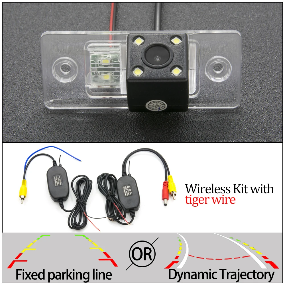 4LED N Wireless Для VW Bora Jetta Touareg Tiguan Passat B5 B6 Golf Polo Santana Автомобильная фиксированная или динамическая траектория обратная парковочная камера заднего вида - Название цвета: 4LED N Wireless