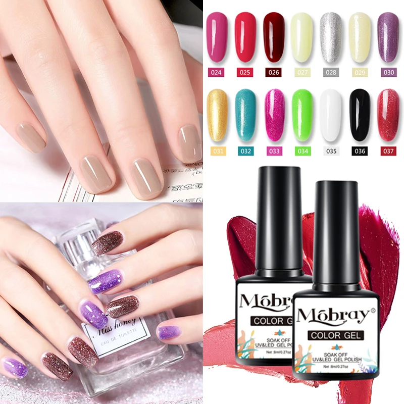 

Mobray 8ml Nail Gel Polish Semi Permanent Gel Varnish Base Top Coat UV LED Gel Varnish Soak Off Nail Art Gel Nail Polish Set