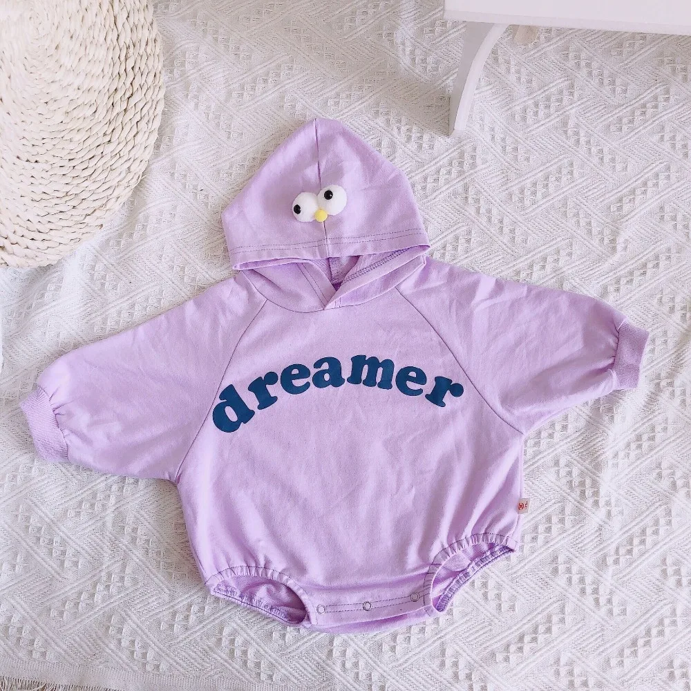 Унисекс для новорожденных с капюшоном комбинезоны Dreamer напечатаны хлопок длинный рукав принцесса фиолетовый комбинезон Дизайнер Свободный комбинезон боди костюмы